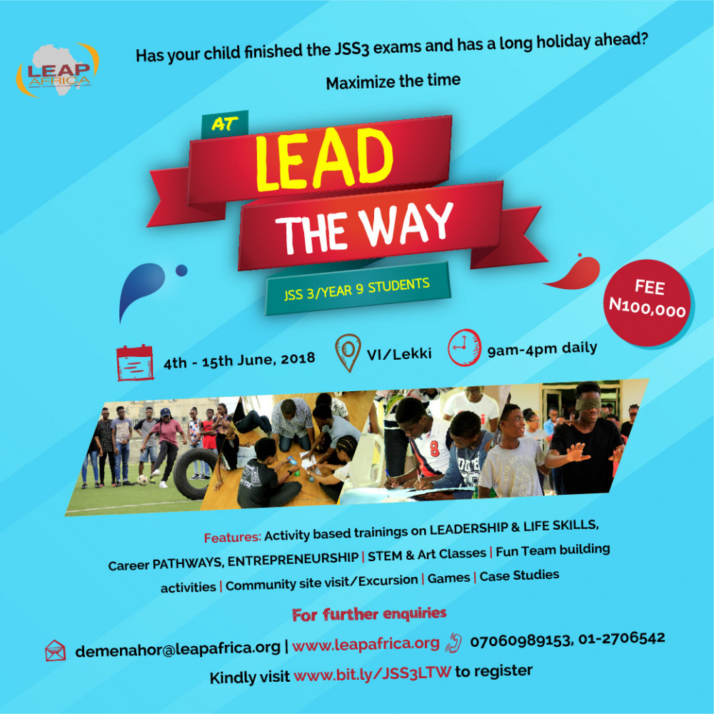 Want your Kids to gain Leadership & Life Skills? Register them Now for  LEAP's JSS3 Lead the Way Programme | BellaNaija