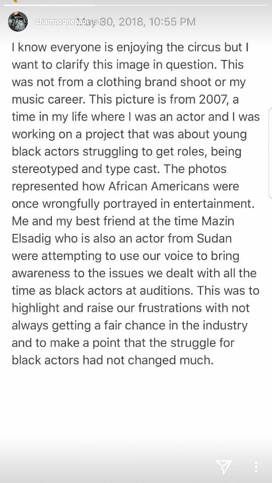 It was to symbolize the Black Actor's struggle - Drake clarifies "Story of Adidon" Blackface Picture