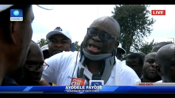 Fayose cries & wears Neck-brace as he recounts encounter with Police | BellaNaija