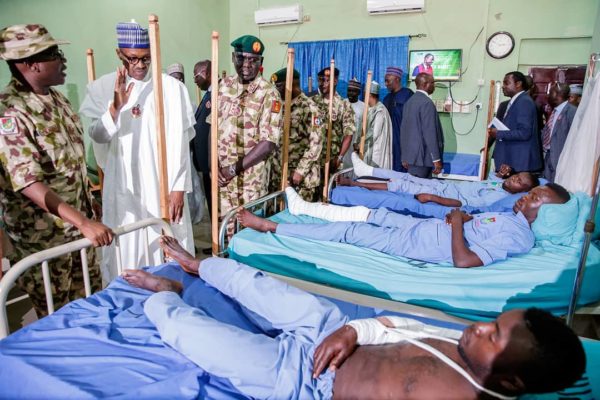 Buhari visits Wounded Troops in Borno State | BellaNaija