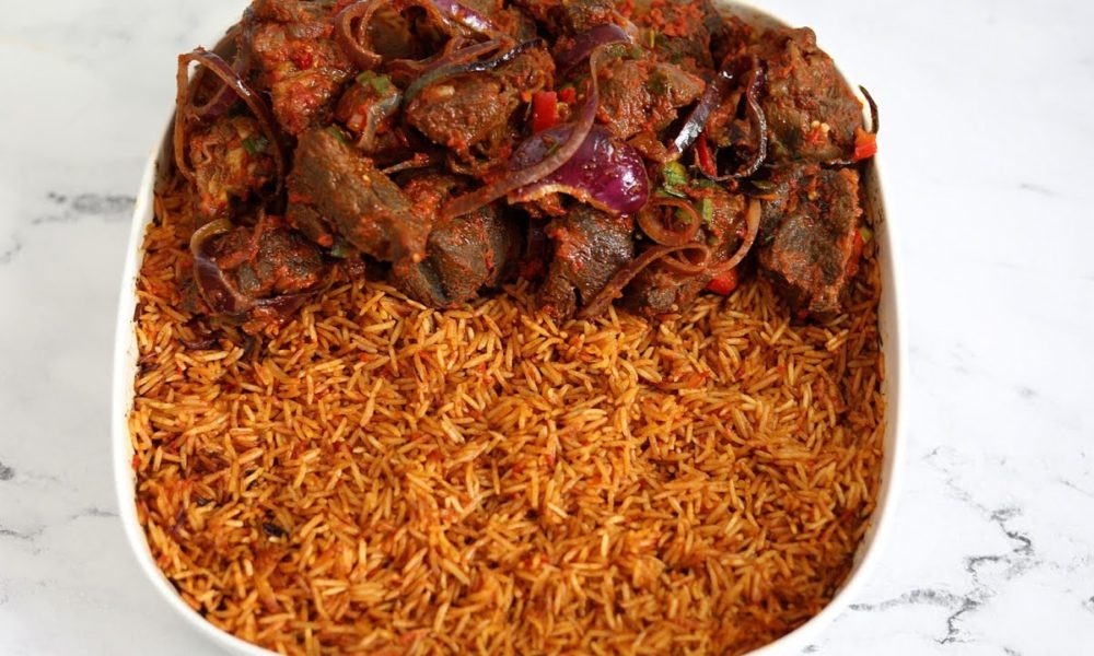 Sisi Jemimah's OvenBaked Jollof Rice with Peppered Beef Recipe