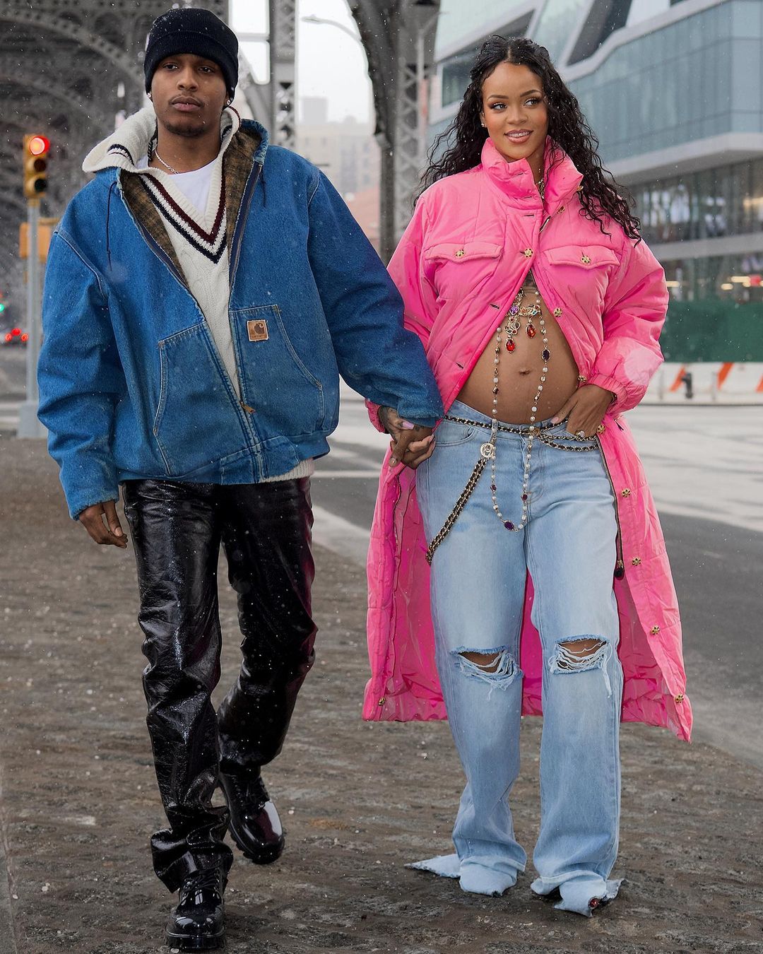 Rihanna shows off growing baby bump with A$AP Rocky at Louis