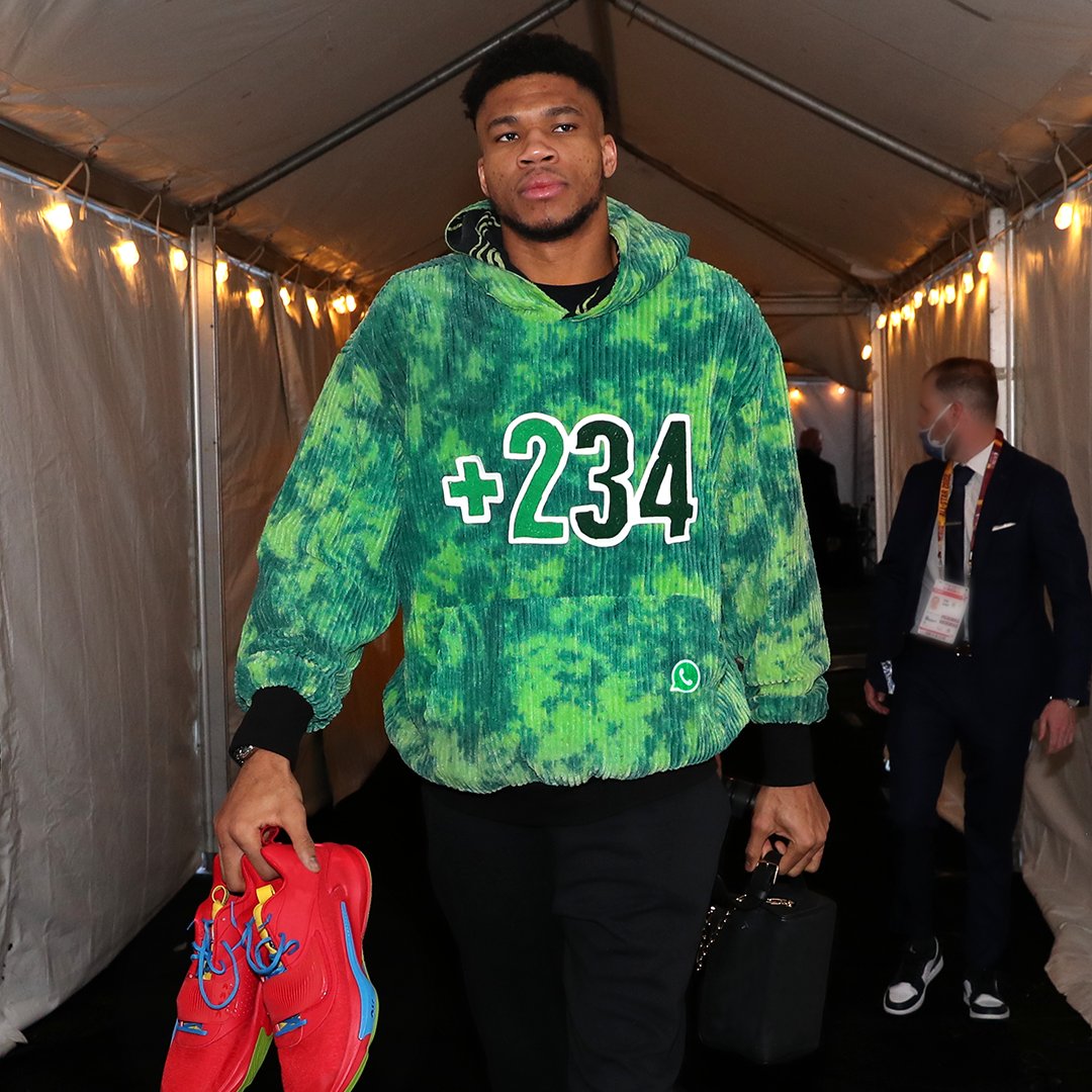Giannis Antetokounmpo Reps Nigeria in Green Tie Dye Reversible Hoodie Designed by Niyi Okuboyejo BellaNaija