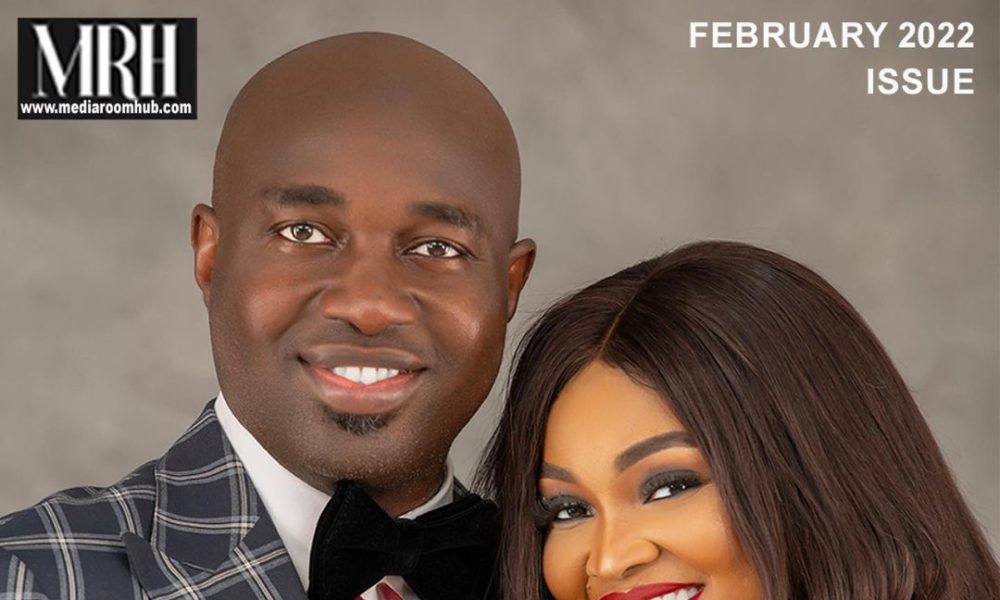 Newlyweds Mercy Aigbe & Kazim Adeoti Cover the February Issue of Media Room  Hub Magazine | BellaNaija