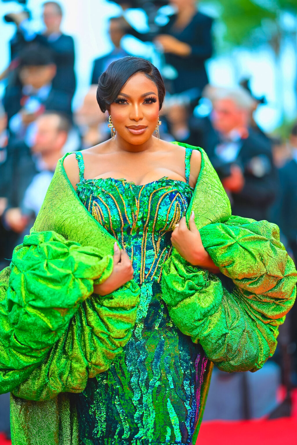 Chika Ike Upstages the Cannes Red Carpet With Her Regal Green Train 