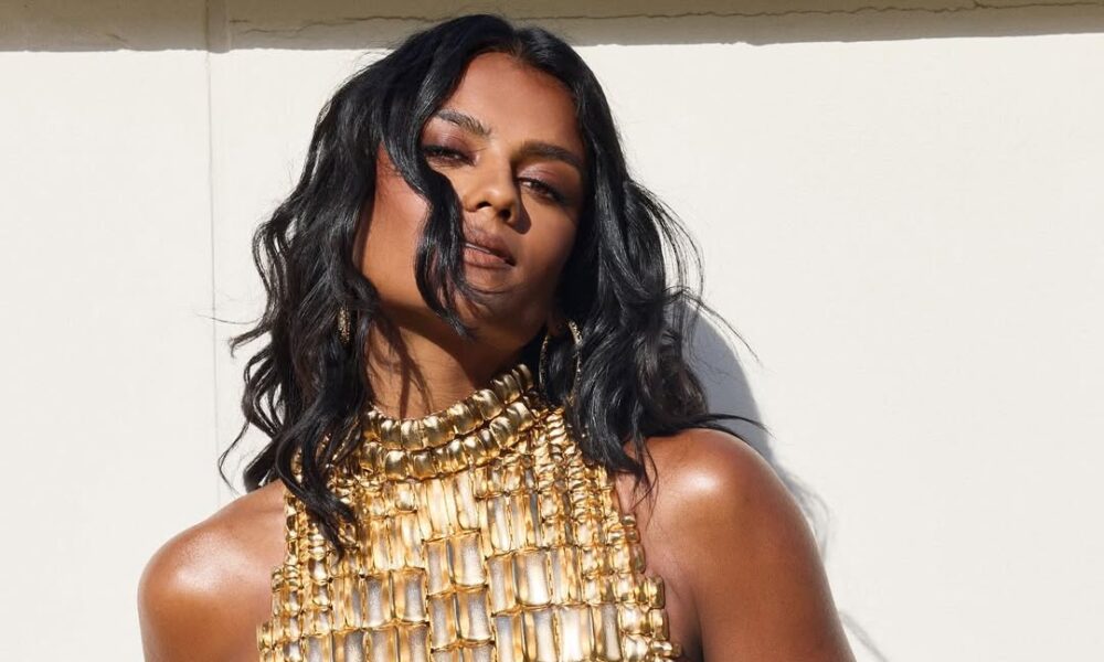 simone ashley gold dress Simone Ashley taps into the trend of the season in statement polka dot dress