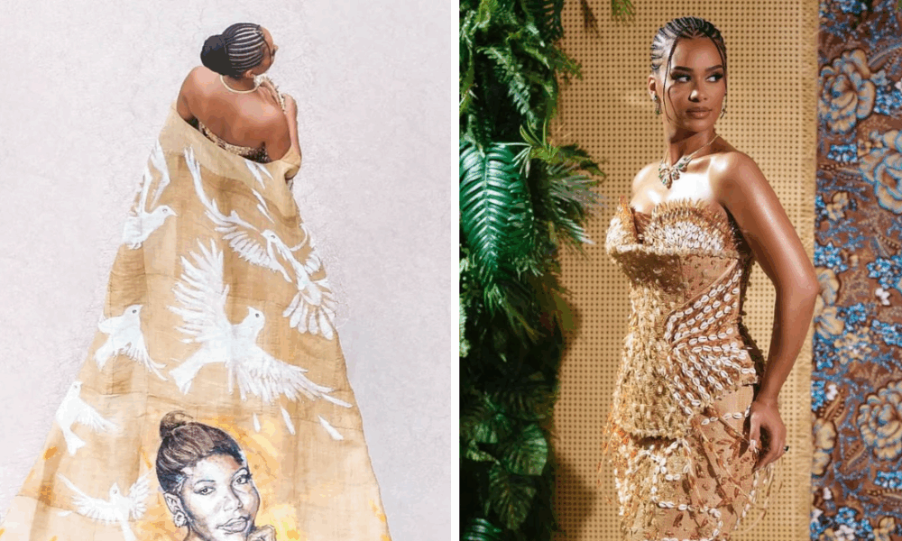 Julia Mbongo’s Raffia Wedding Dress & Cloak Is a Love Letter to Her African Heritage