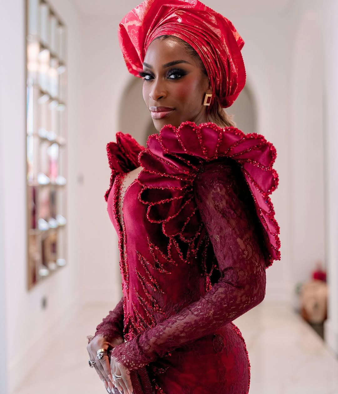Jackie Aina Stuns in Veekee James at Temi Otedola & Mr Eazi’s Traditional Wedding