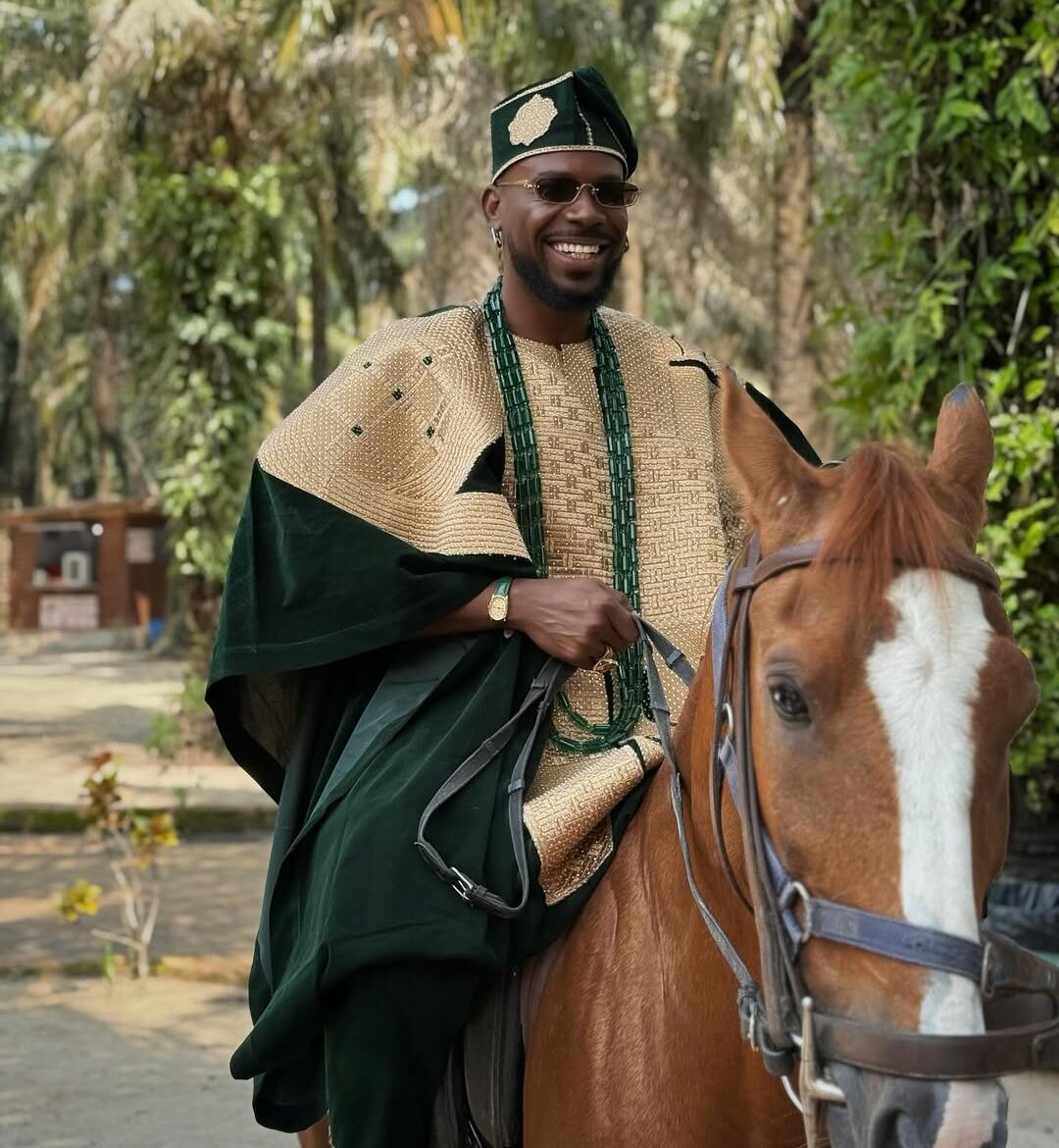 Adekunle Gold Serves Fuji Royalty in Green Velvet Agbada | See Photos