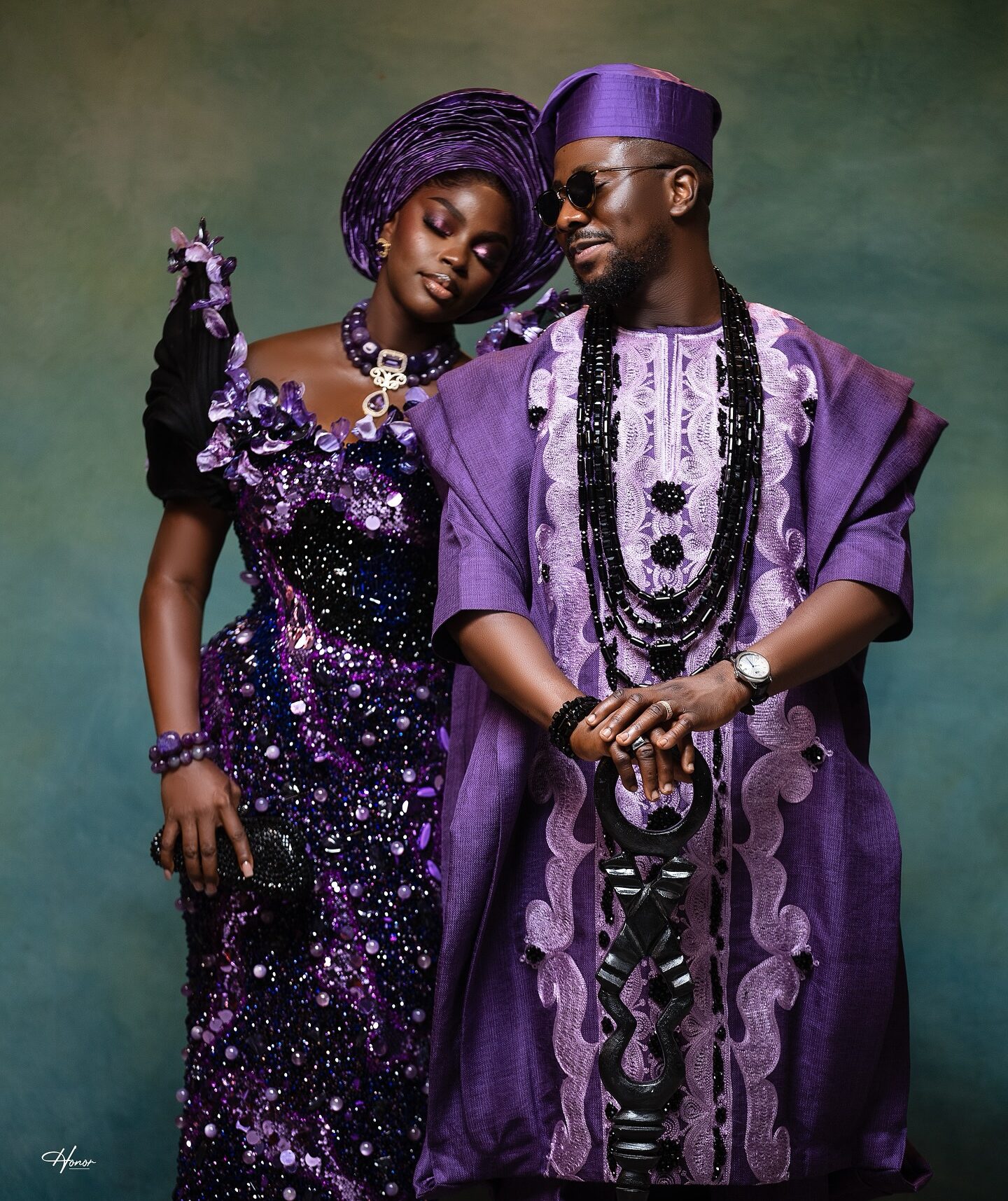 Prudent Gabriel & Okopi Peterson Mark Their First Traditional Wedding Anniversary in Stunning Purple Style
