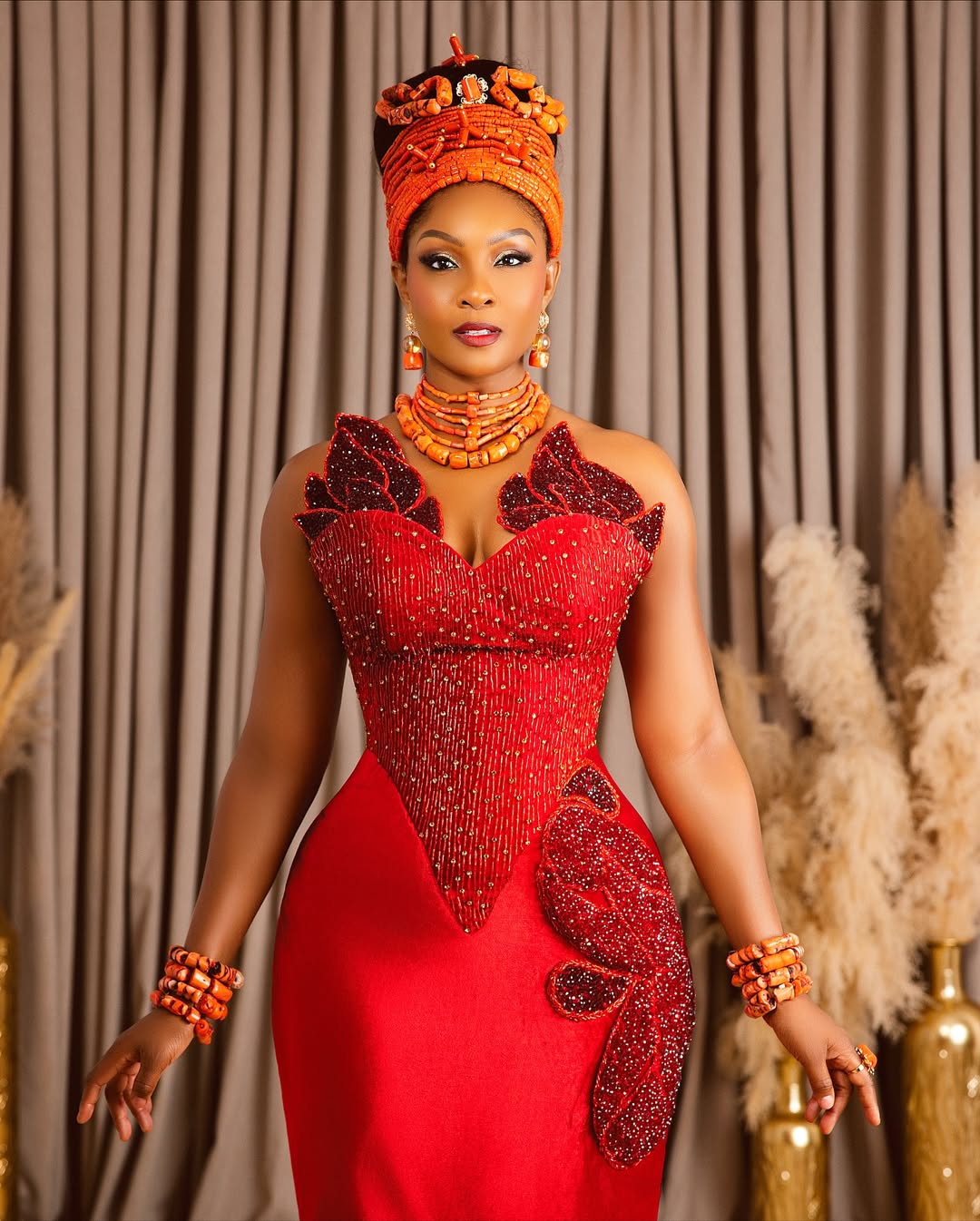 Osas Ighodaro Serves Culture and Couture in Red at the “3 Cold Dishes” Premiere
