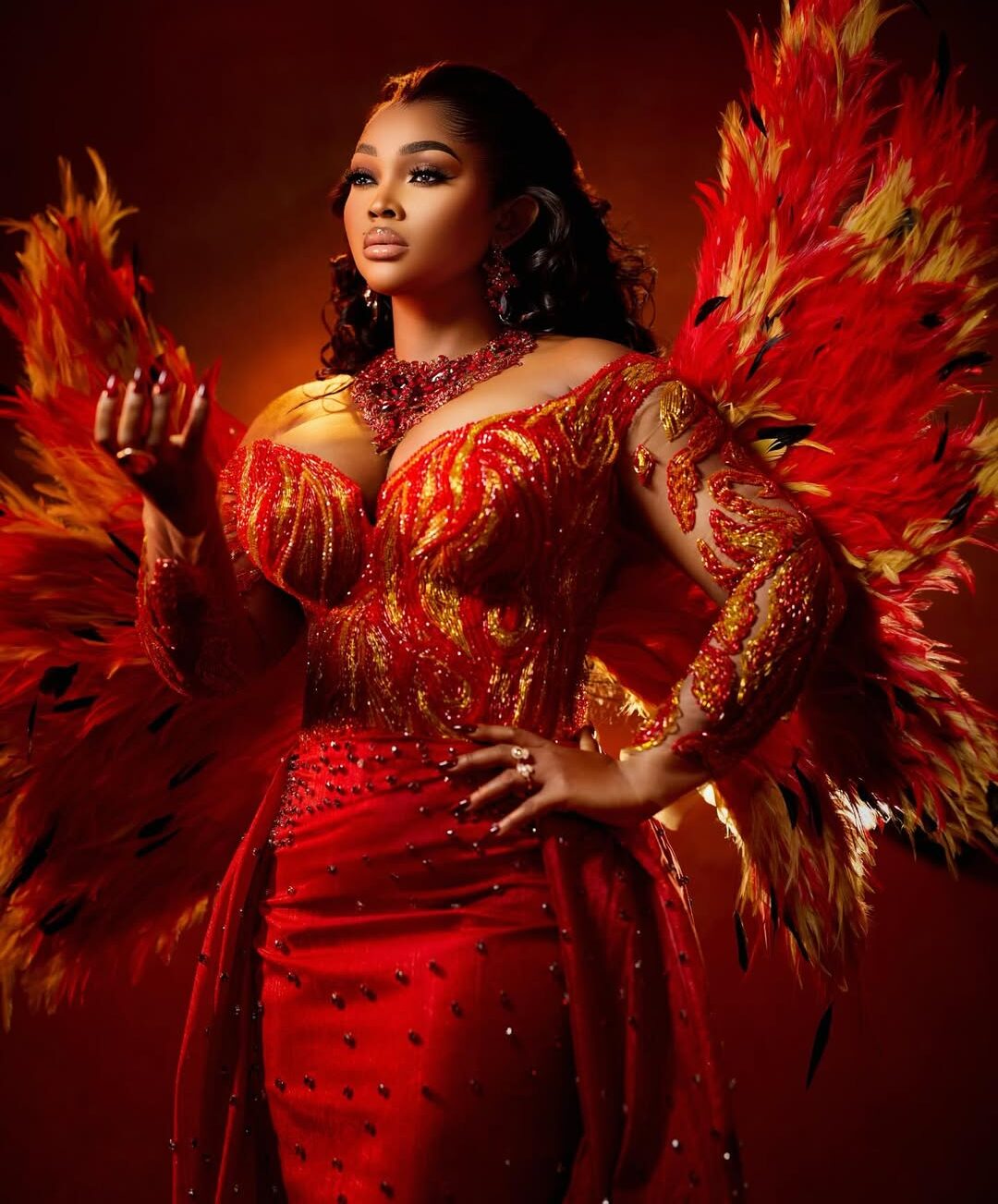 Mercy Aigbe Slays in Fire-Inspired Look at “Colours of Fire” Premiere