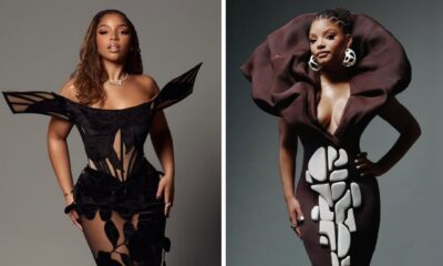 Chloe Bailey in black sheer Christian Siriano and Halle Bailey in coffee brown Stéphane Rolland Haute Couture at the 57th NAACP Image Awards in Los Angeles.