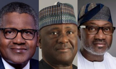 A collage of Nigeria’s top billionaires on the 2026 Forbes list, featuring Aliko Dangote, Abdulsamad Rabiu, and Femi Otedola.
