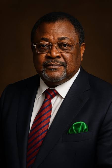 Mike Adenuga, founder of Globacom and Conoil, in a dark suit with a red striped tie and green pocket square.