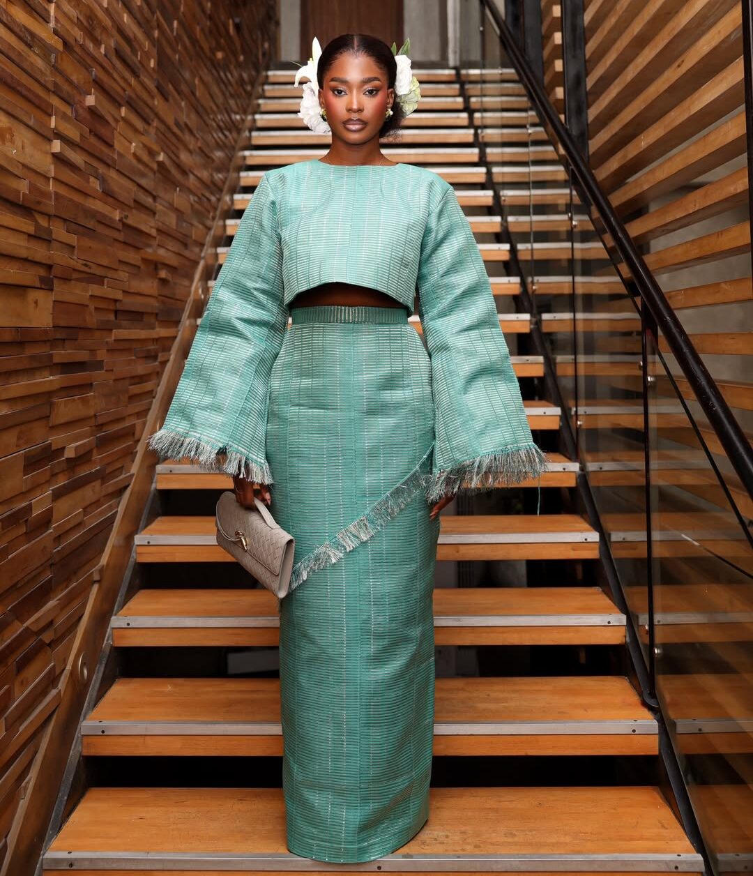 Green with Envy! Dede Ashiogwu Stuns in Mint Asooke for the “Mothers of Chibok” Premiere