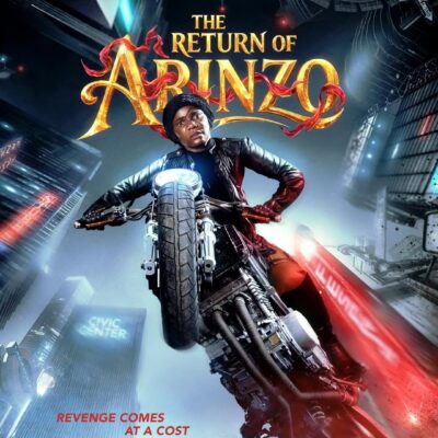Iyabo Ojo as Arinzo riding a motorcycle in an action-themed movie poster for The Return of Arinzo.