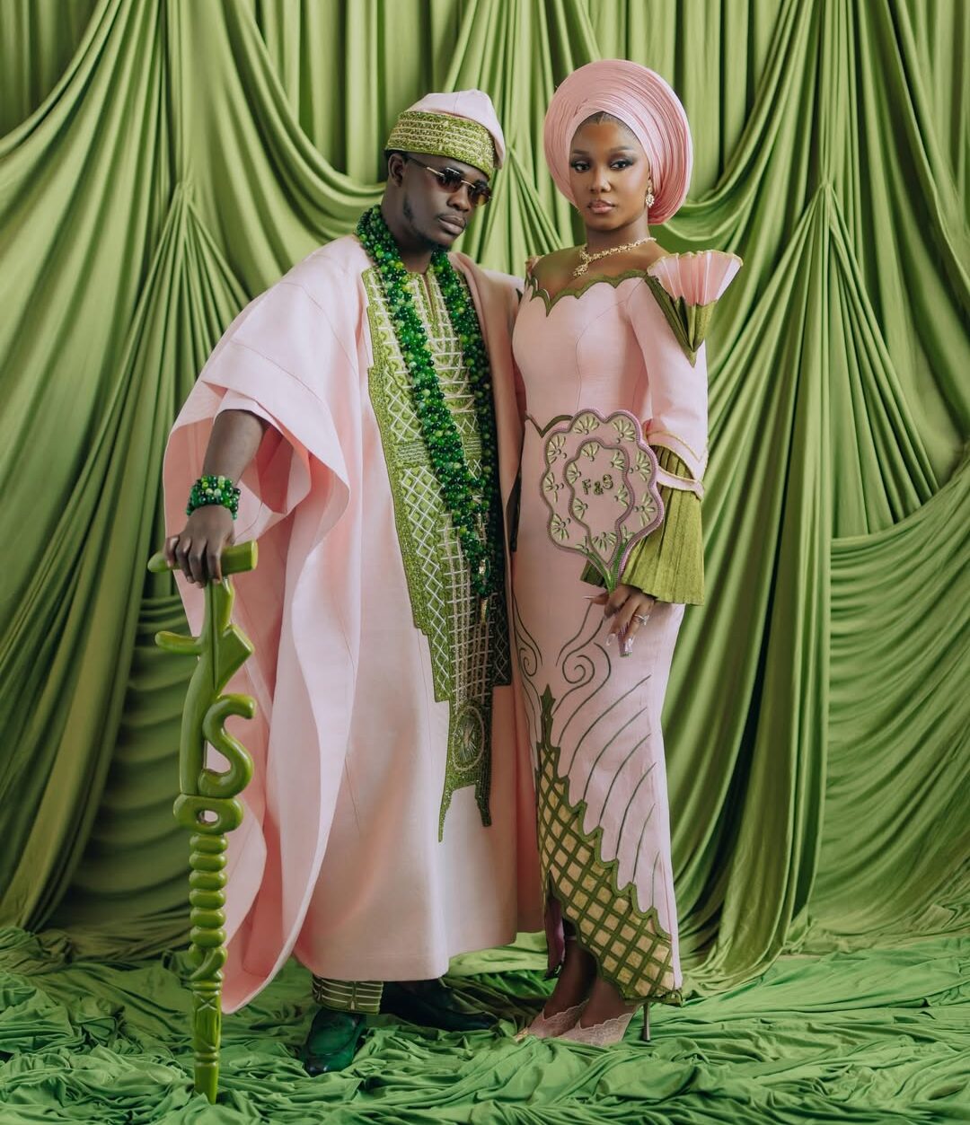Simi Sanya & Femi Dapson’s First Traditional Wedding Look Arrives in Blush Pink and Forest Green
