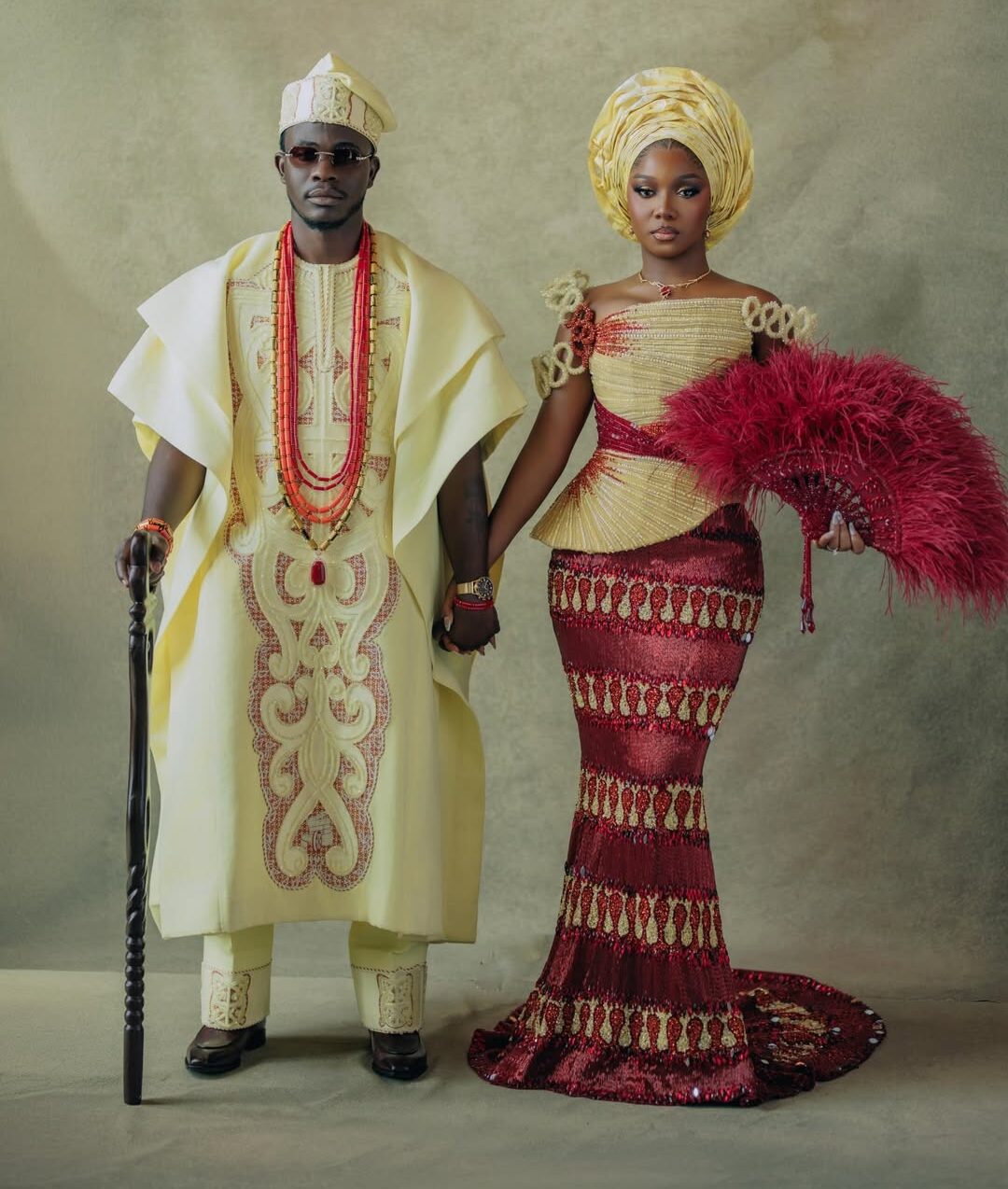 Simi Sanya’s Fully Beaded Reception Look & Femi Dapson’s Coordinated Agbada Are Wedding Goals