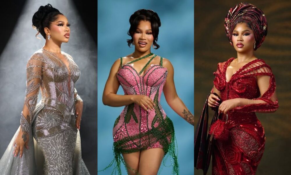 Diiadem's Epic 35th Birthday: Celebrities Dazzle in Champagne Lace & Blush Pink Gele!