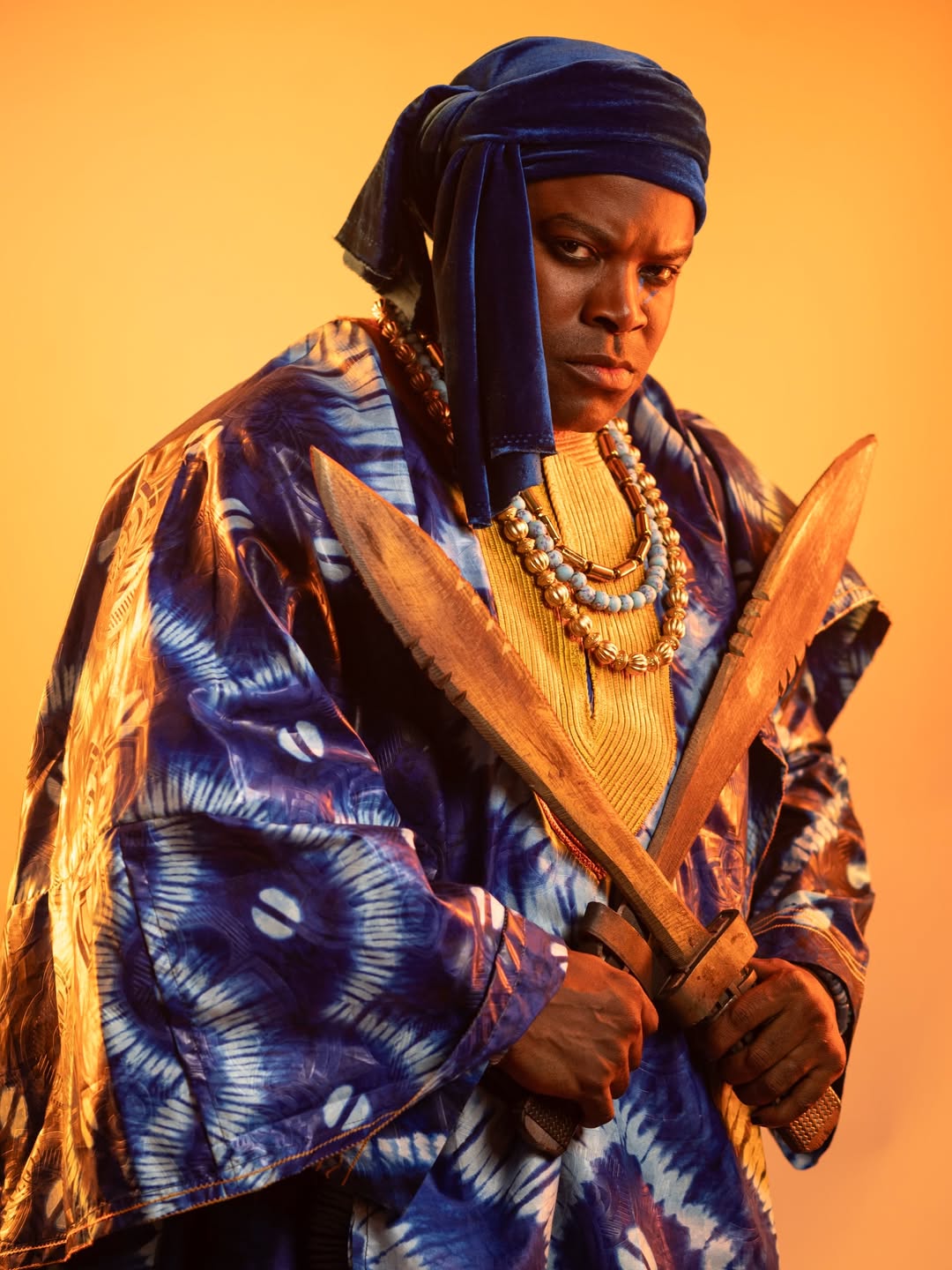 Gabriel Afolayan in costume as Badero on the set of the fantasy epic Colours of Fire.