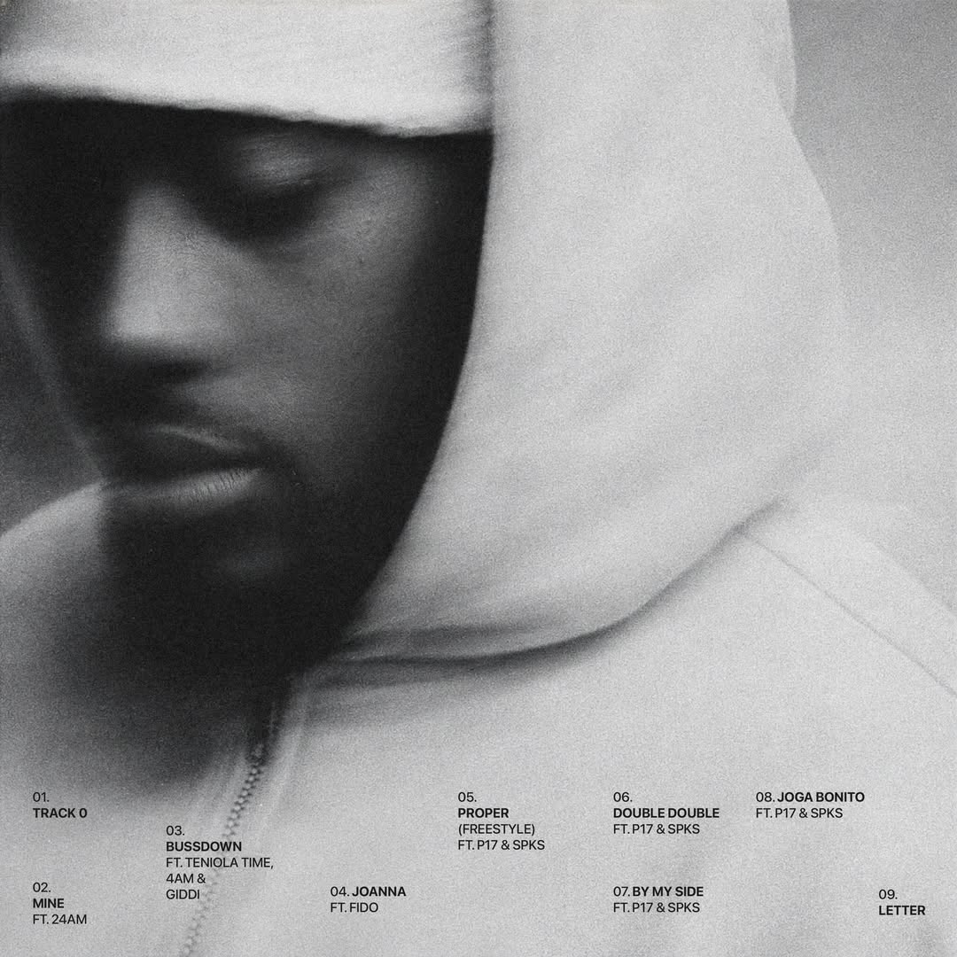 The official tracklist poster for Alex Iwobi’s "More To Life" EP. It lists nine tracks, including "Mine ft. 24AM," "Bussdown ft. Teniola Time," and "Joga Bonito ft. P17 & SPKS," against a blurry, artistic background.