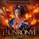 Official movie poster for Efunroye: The Unicorn featuring Faithia Williams in traditional 19th-century Yoruba royal attire holding a golden staff against a backdrop of fire and battle.