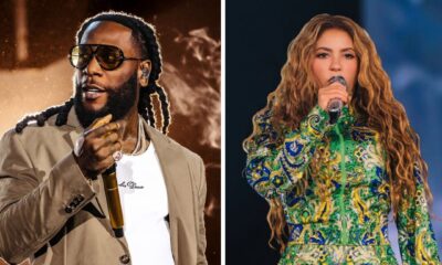 A side-by-side collage of Burna Boy and Shakira, the artists behind the official 2026 FIFA World Cup song titled "Dai Dai