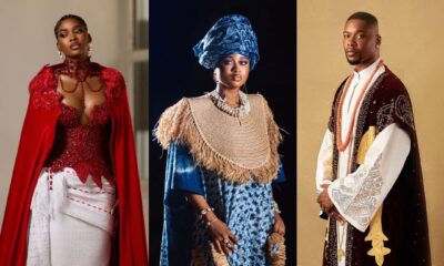BBNaija Season 10 stars Dede, Kaybobo, Imisi, Jason Jae, Mensan, and Shaun in diverse traditional outfits for AMVCA 12.