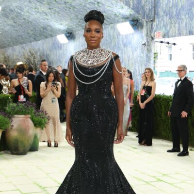 Venus Williams in a black sequin mermaid gown with a Swarovski silver crystal neckpiece at the 2026 Met Gala red carpet