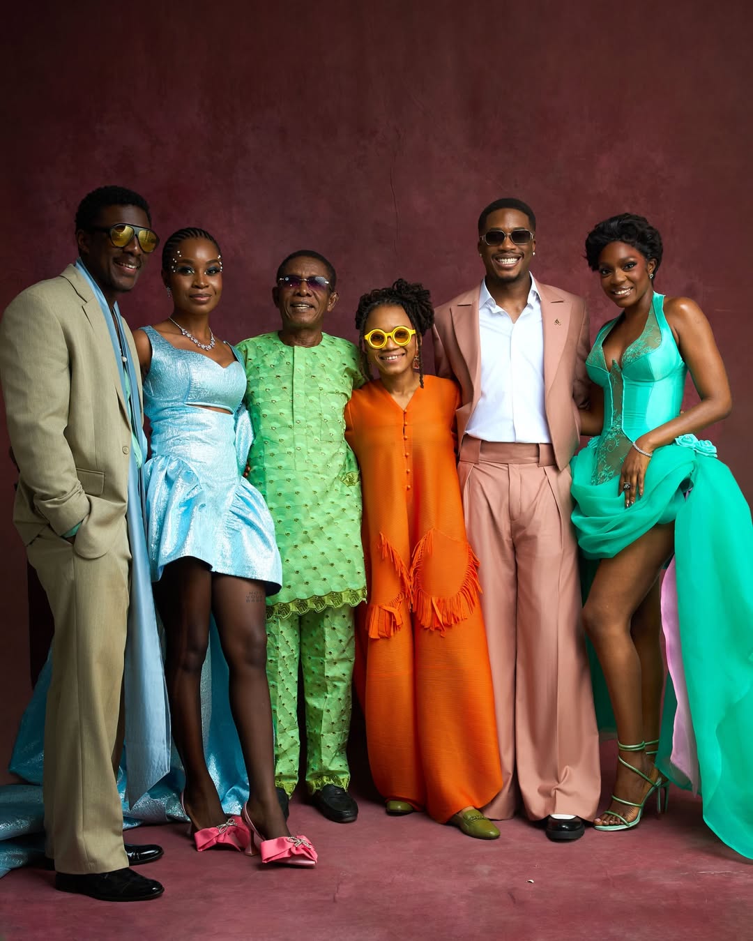 From left: Andrew Bunting, Uzoamaka Power, Nkem Owoh, Blessing Uzzi, Dammy Twitch, and Beverly Osu at the premiere for "Call of My Life".