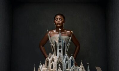 Nana Akua Addo in a grey architectural cathedral-inspired gown by Mohammed Abbas Ossu, made in Lagos for the 2026 AMVCA.