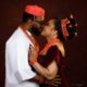 Ibrahim and Linda Ejiofor-Suleiman sharing a close-up moment in traditional Edo attire for the AMVCA 12 Cultural Night.