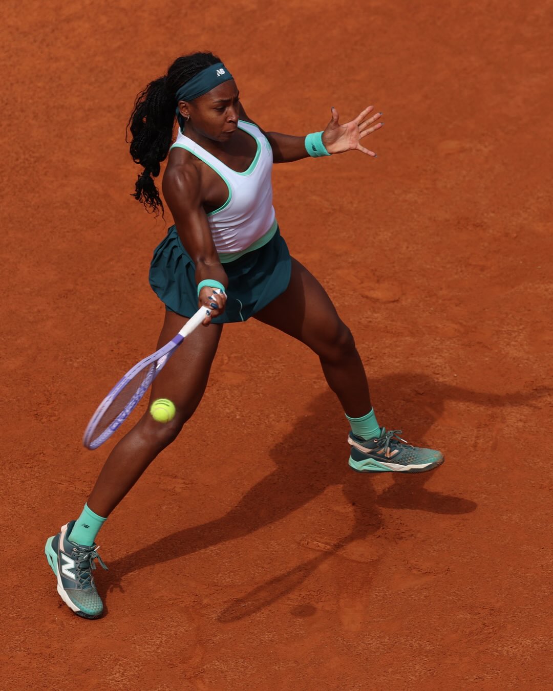 World No. 3 Coco Gauff hitting a powerful backhand during her semifinal victory over Sorana Cirstea at the 2026 Italian Open in Rome.