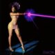 Ayra Starr wearing a purple gele and a latex mini dress while shooting a pink laser beam from her hands on the official cover art for Tornado.
