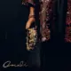 Official album cover art for Oriade by Davido featuring a close-up profile of an embroidered traditional garment and a hand holding a detailed gold crown adorned with green gemstones against a dark background.