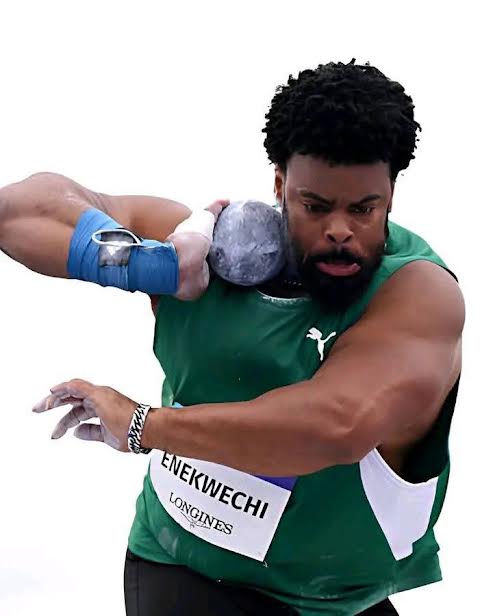 Chukwuebuka Enekwechi preparing his shot put attempt during Team Nigeria's historic campaign at the Glasgow 2026 Commonwealth Games.