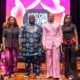 Collette Otsu, Abisola Alawode, Enioluwa Adeoluwa in a pink suit, and Korty EO standing on stage at the BellaNaija Next Gen Creator House workshop in Lagos.