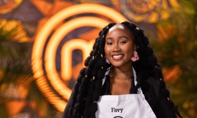 Favy Bessan wearing her official white MasterChef apron at the show premiere announcement.