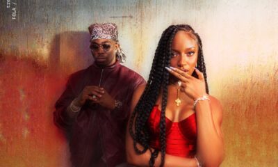 The official single cover artwork for Treat Me Right by Fola featuring Ayra Starr, showing Fola in a maroon jacket and bandana next to Ayra Starr in a red dress.