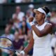 Naomi Osaka pumps her fist celebrating a point against Aryna Sabalenka during her Wimbledon 2026 fourth round match on Centre Court.