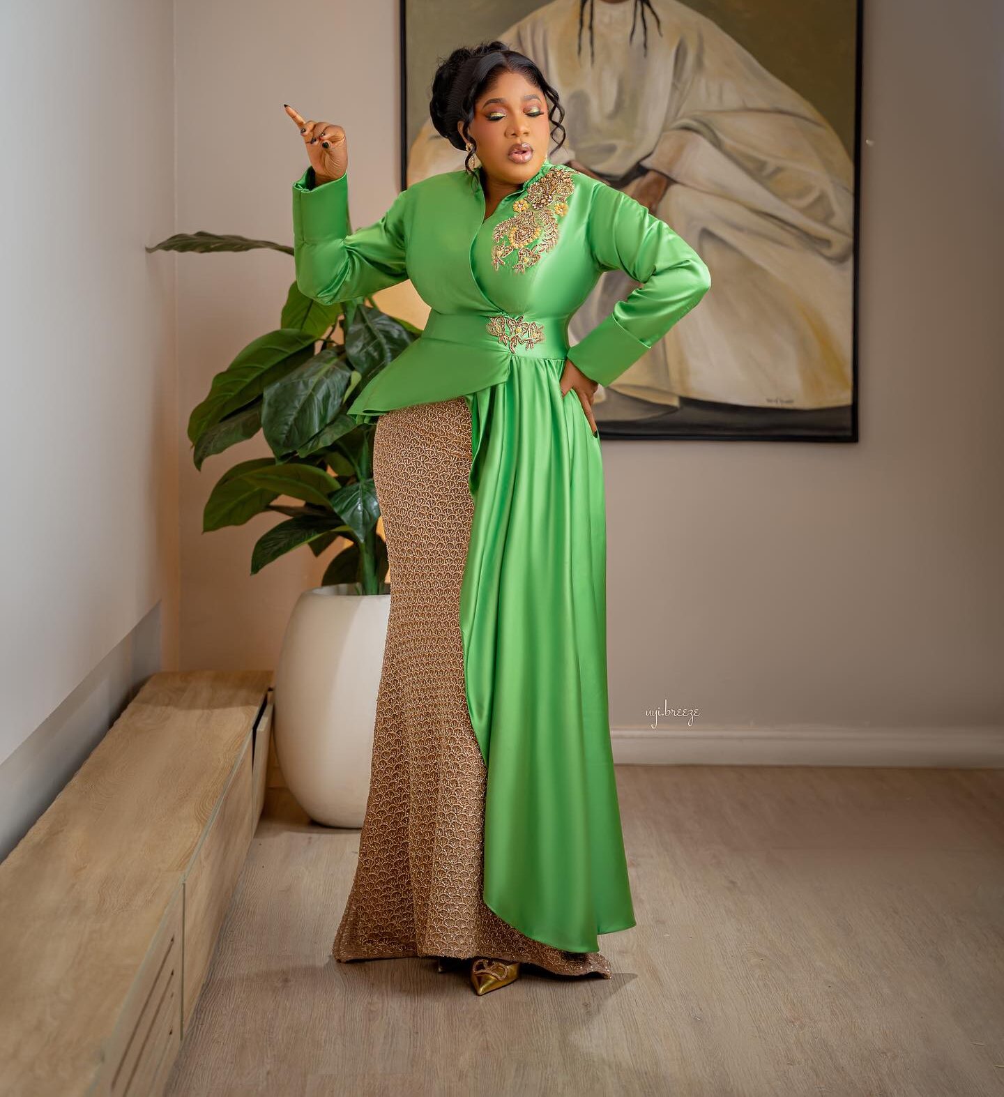 How Do You Style Apple Green and Gold? Take Notes From Toyin Abraham