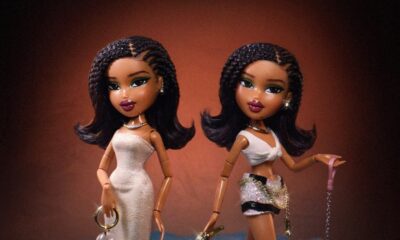 Official Bratz x Tyla dolls featuring her Balmain Met Gala dress with hourglass bag, performance outfit, and pet tiger on a chain.