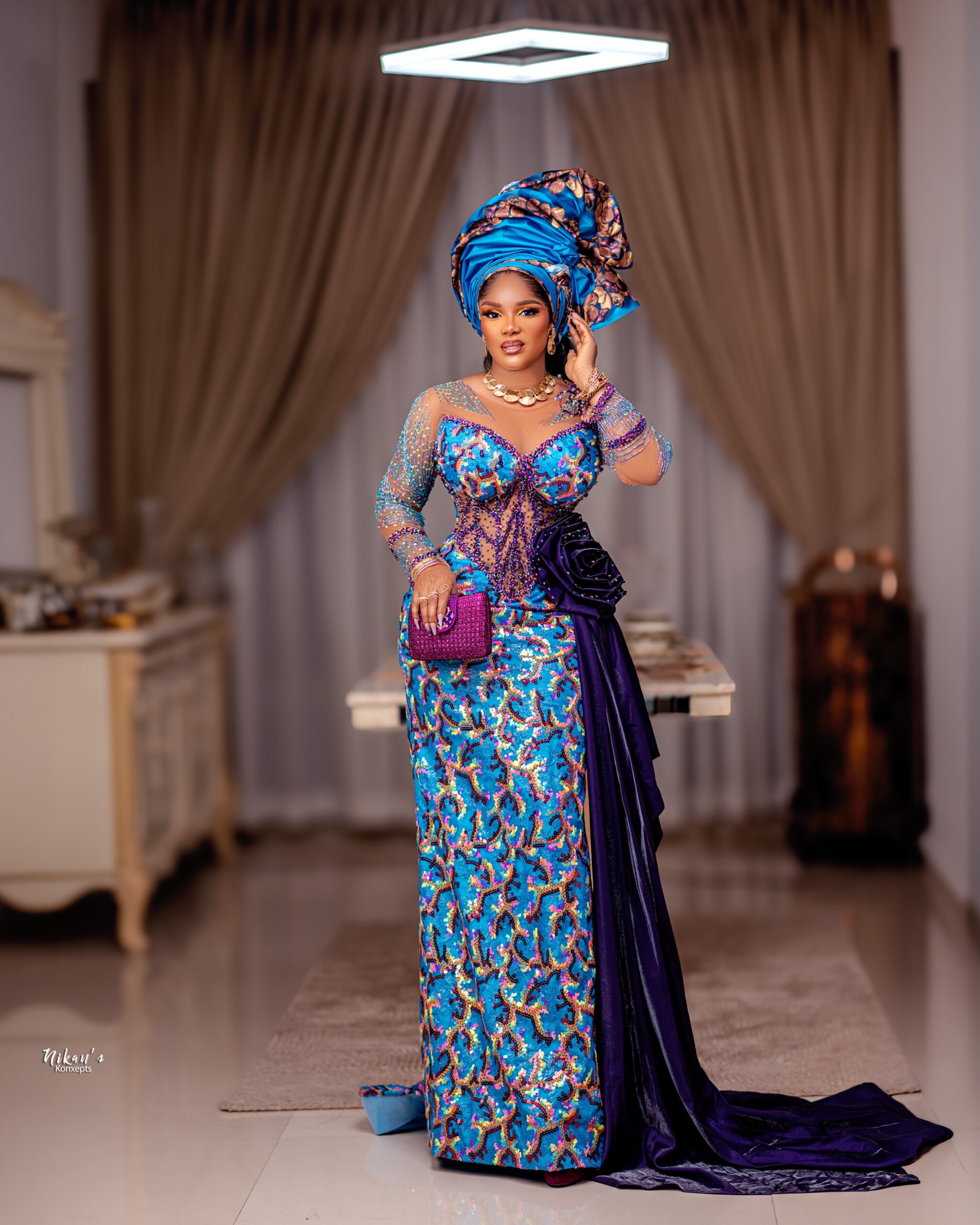 Iyabo Ojo Just Made a Strong Case for Turquoise and Purple Aso Ebi