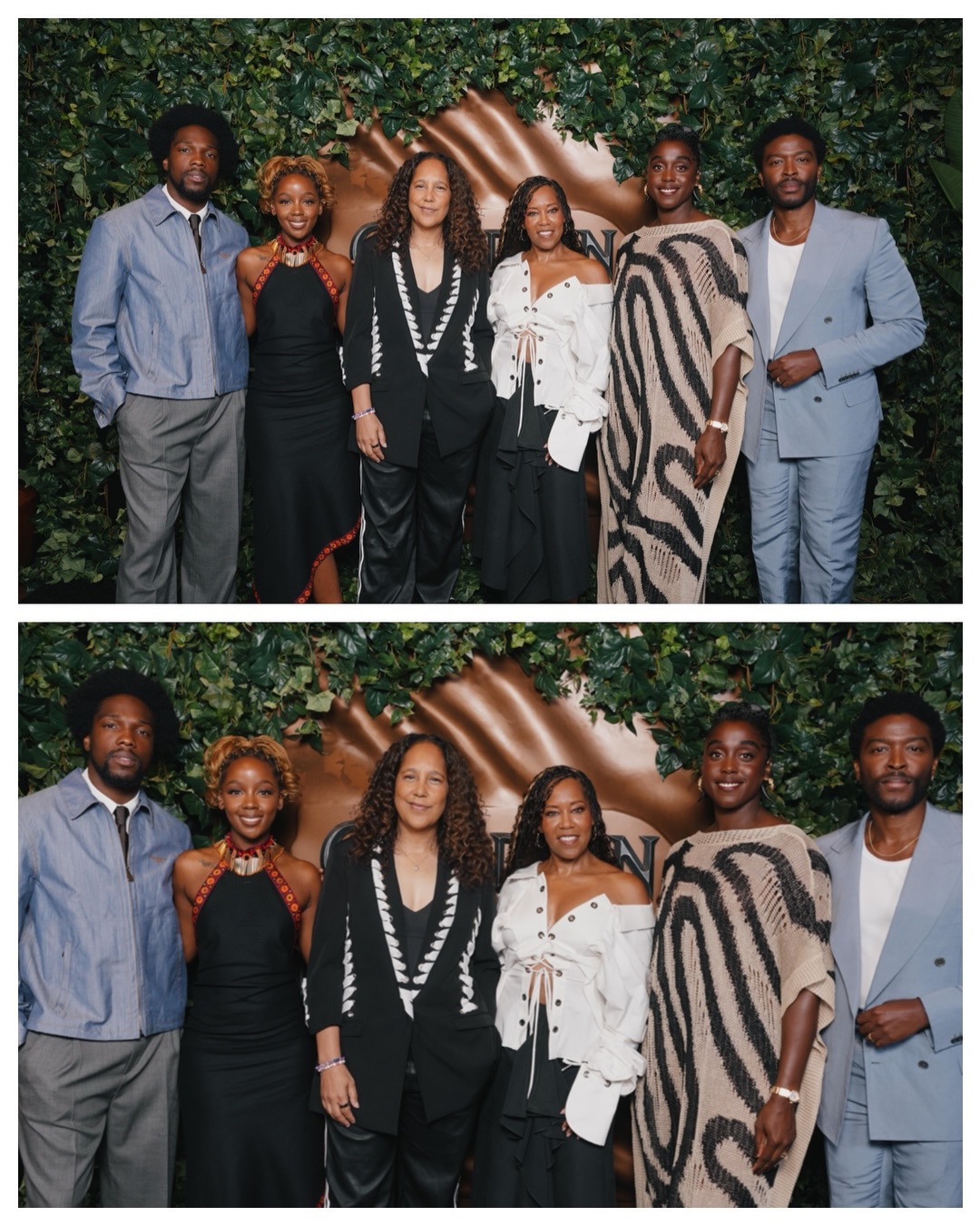 Tosin Cole, Thuso Mbedu, Gina Prince-Bythewood, Regina King, Lashana Lynch, and Zackary Momoh pose together at the Children of Blood and Bone trailer launch event in Brooklyn.
