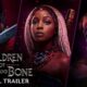 Official trailer graphic for Children of Blood and Bone featuring Damson Idris, Thuso Mbedu as Zélie, and Viola Davis as Mama Agba.