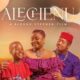 Official movie poster of Alechenu, a Biodun Stephen film, featuring Bimbo Ademoye in a purple off-the-shoulder dress alongside Mike Ezuruonye wearing a red cap and purple traditional outfit, with child actor Royal Aziomaku in a red t-shirt against a warm sunset backdrop.