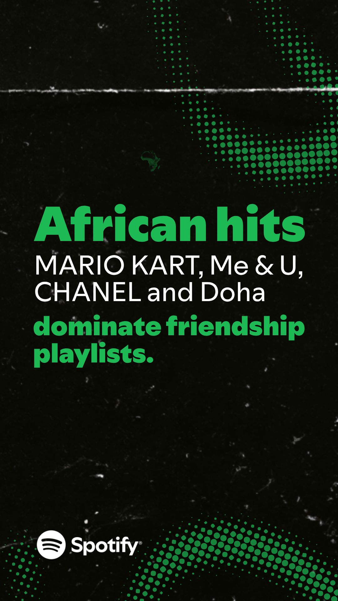 Spotify Sub-Saharan Africa visual graphic stating over 128,000 friendship-themed playlists created across the region.