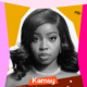 Black and white portrait of evicted BBNaija Season 11 housemate Kamsy on a colourful graphic background with text reading "Kamsy Evicted".