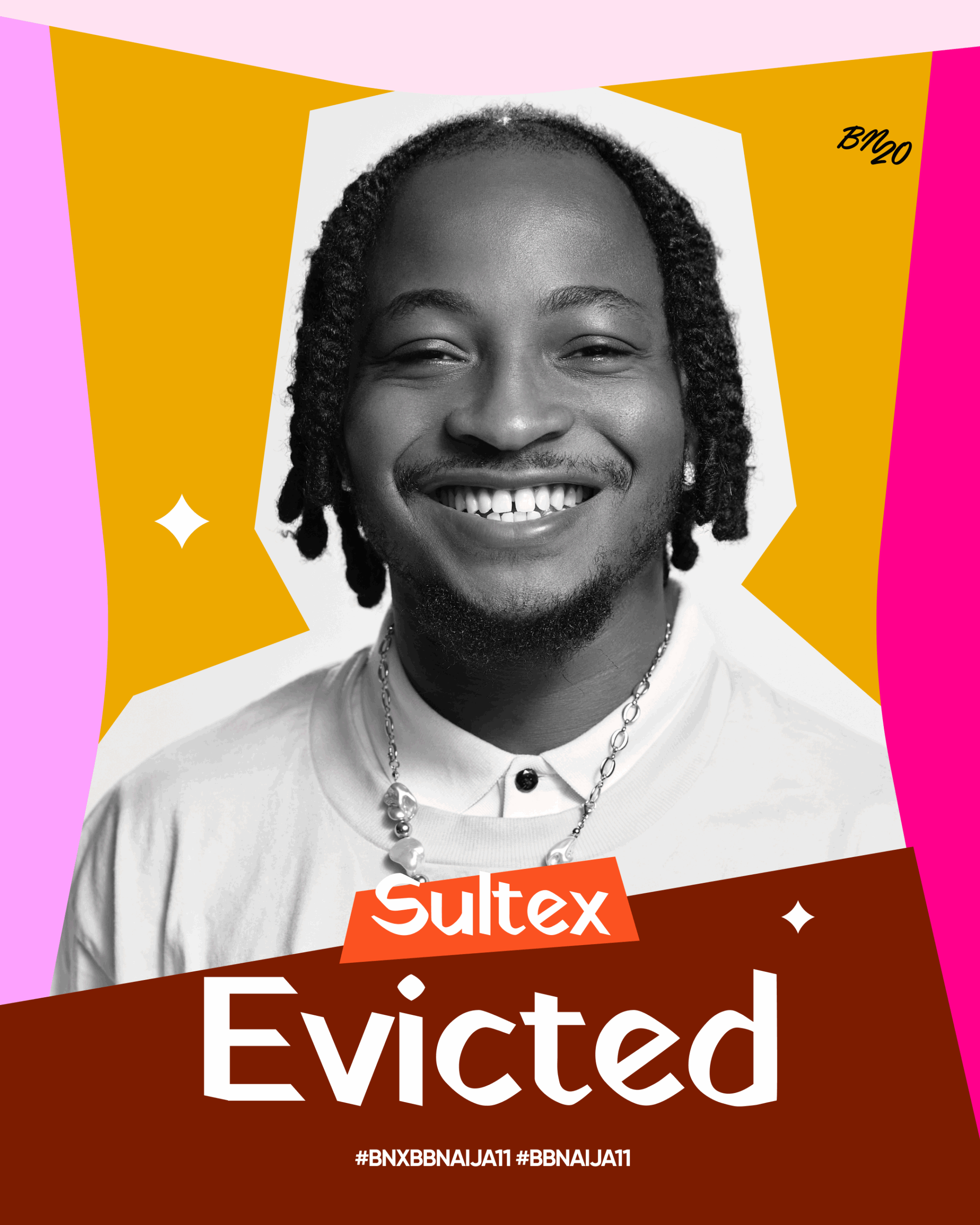 BBNaija Season 11 eviction graphic for Sultex Sultan Aderohunmu featuring the text Evicted.